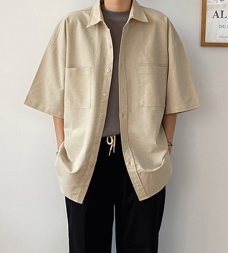 [7월 중순 입고됩니다! / 감사제] 린넨 오버핏 릴렉스 반팔 셔츠 (4color)