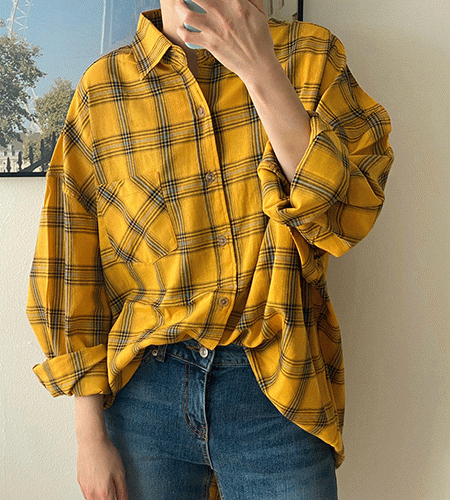페퍼 체크 오버핏 남방 셔츠 (2color)